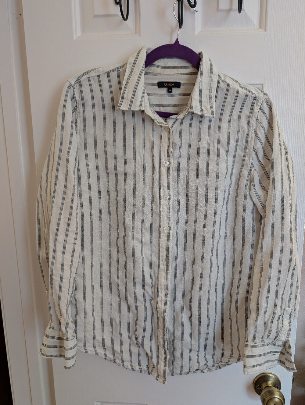 Quince Linen White Striped Long Sleeve Shirt